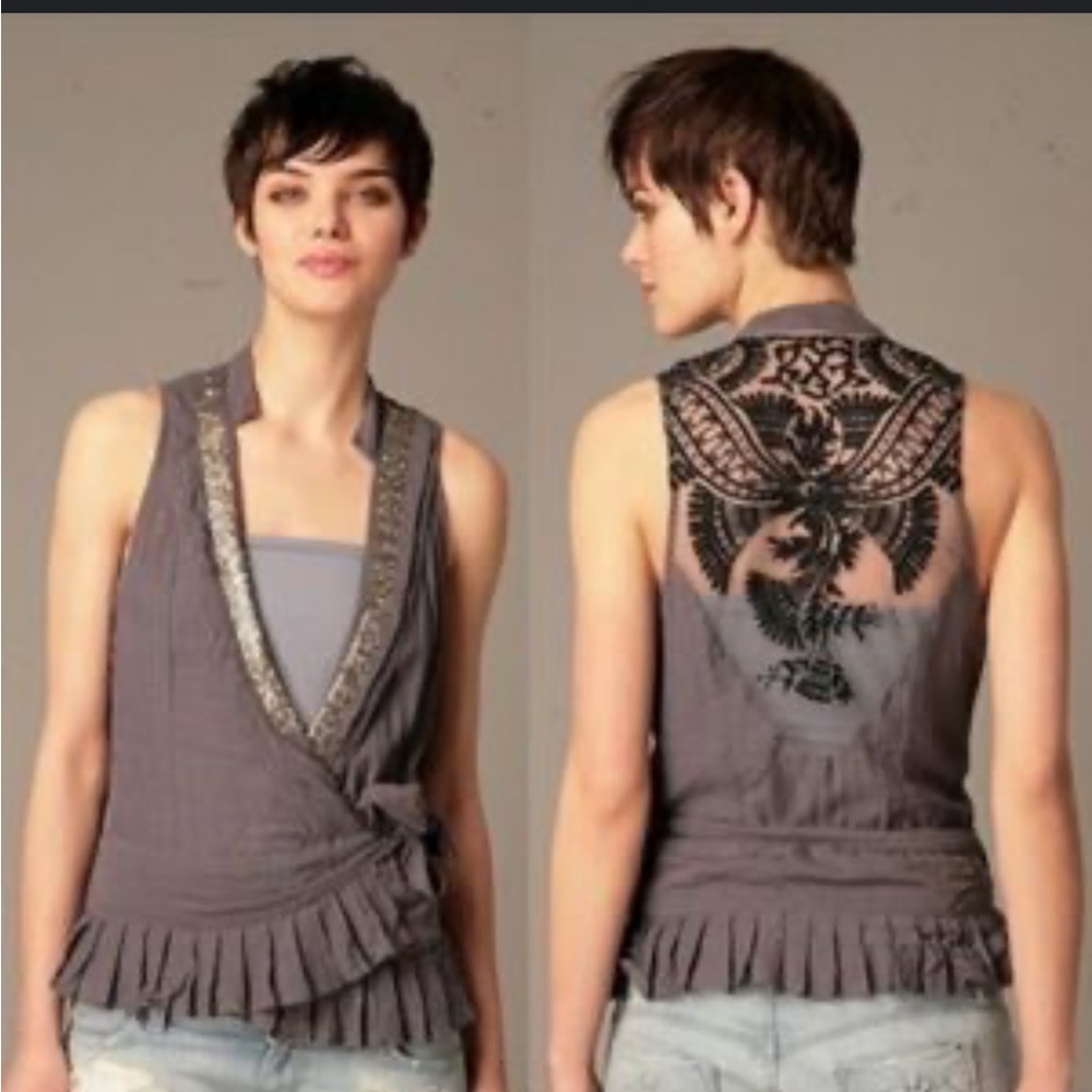 Free People Gray Sequined Wrap Pleated Vest Size 4